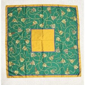 Vintage Emeraude Gold Purple Green Scarf Or Wrap Large 31” Square Satin Italy